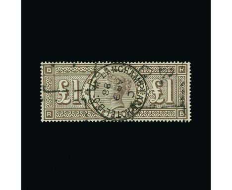 Great Britain - QV (surface printed) : (SG 186) 1888 Orbs £1 brown-lilac, RB, light boxed cancel plus superb LANGHAM PLACE HO