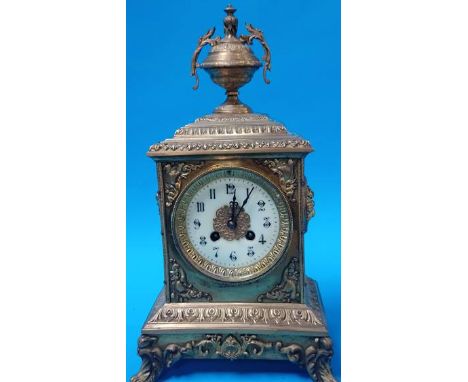 A brass mantle clock with Japy Freres movement