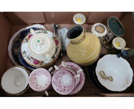 Victorian lustre part tea service and various other Victorian and later ceramics in one box 