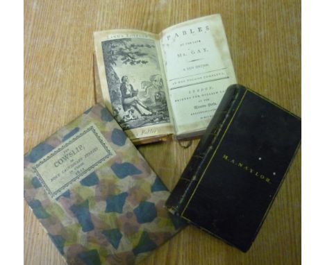 The Cowslip book by Daisy London 1811, leather bound volume of Fables by the late Mr Gay New Edition London, leather bound vo