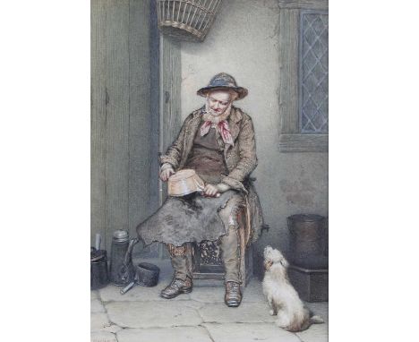 James Charles Playfair (fl.1865-1904)Pipe smoking figure in a cottage interiorSigned and dated (18)79, watercolour heightened