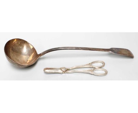 A George IV Silver Soup-Ladle and a Pair of George V Silver Grape Scissors, the soup-ladle by William Chawner, London, 1827, 