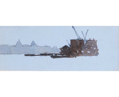 Norman Wilkinson CBE PPRI (1878-1971) Shipyard Ink and wash, 8cm by 20cmStamped verso: FROM HIS SKETCH BOOK