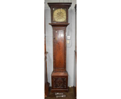 An Oak Eight Day Longcase Clock, 18th century and later, 12" square brass dial, with chapter ring signed Isaac Hadwen, four p