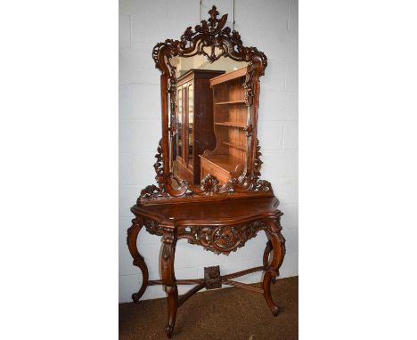 A Reproduction Chippendale Style Mahogany Console Table and Mirror, table 114cm by 45cm by 79cm, mirror 105cm by 135cm