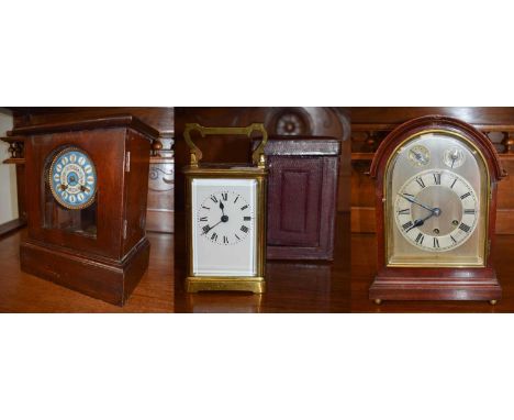 A Mahogany Chiming Mantel Clock, circa 1920, chiming on five gong rods, 30cm high, together with a Mahogany French striking m