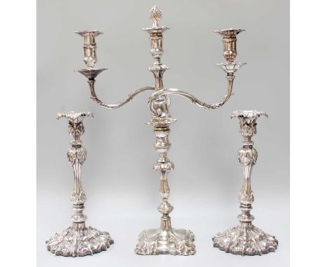 A Pair of Victorian Silver Plate Candlesticks, by Elkington and Co., Second Half 19th Century, each on shaped circular base w
