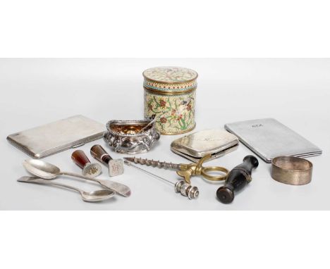 A Collection of Assorted Silver and Other Items, the silver including two differing teaspoons, one Old English pattern and on