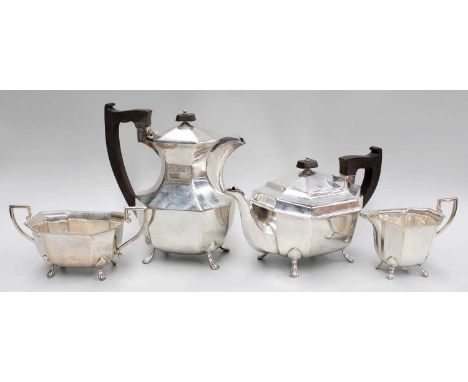 A Four-Piece George VI and Elizabeth II Silver Tea-Service, by Viners Ltd., Sheffield, 1951, 1952 and 1954, each piece elonga