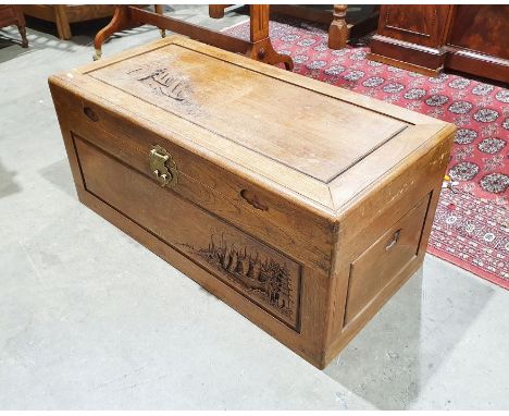 20th century camphor-lined Chinese coffer (bracket feet present but not attached)