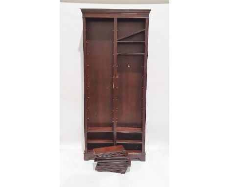20th century mahogany bookcase with moulded cornice, on bracket feet base, 214cm x 91cm x 18.5cm&nbsp;