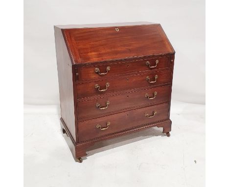 Georgian mahogany bureau&nbsp;with part fitted interior, on four long graduated drawers, bracket feet, 105cm x 92.5cm x 50cm&