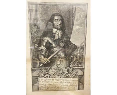 After Godfrey Kneller Engraving  J. Houbraken Charles Mordaunt, Earl of Peterborough, 36cm x 22cm                            