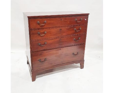 19th century mahogany chest of four long graduated drawers, the rectangular top with applied edge, above the four drawers wit
