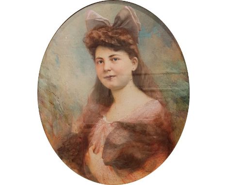 Koller Kutacha Watercolour Portrait study, set in oval, signed left, 57cm x 47.5cm 