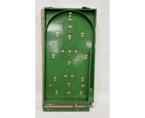 Vintage wooden bagatelle board, green painted