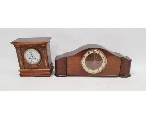 Early 20th century mantel clock with Ferranti electric movement in an elaborately inlaid case (27cm) and a long mid 20th cent