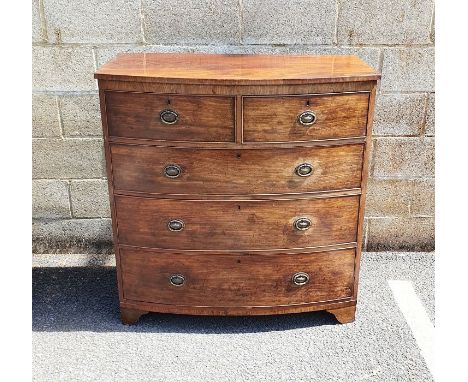 19th century mahogany bowfront chest&nbsp;of two short over three long drawers, on bracket feet, 113cm x 106cm x 53cm&nbsp;