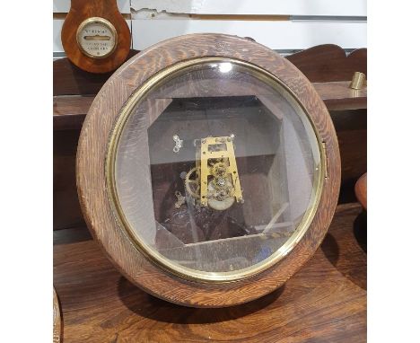 Circular wall clock in oak case - movement and case only, no dial or pendulum(40cm)