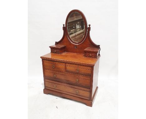 Edwardian satin walnut dressing chest by Maple & Co, the oval bevel edged mirrored superstructure on a rectangular moulded ed