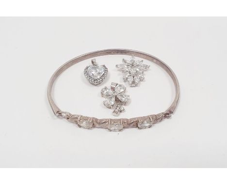 Silver lady's gemstone bangle&nbsp;and three gemstone pendants&nbsp;