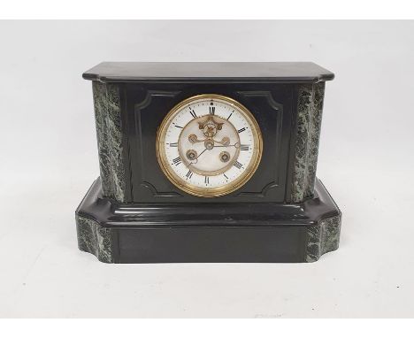 Victorian black slate mantel clock with brocot type visible escapement (no pendulum) (21cm)