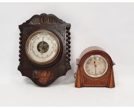 1930's/40's Ferranti electric mantel clock with triangular decoration to case (17cm) and an aneroid barometer&nbsp; mounted o