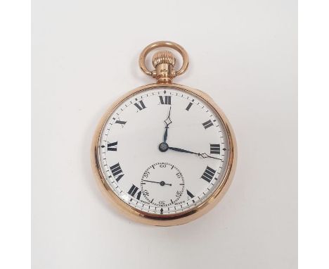 9ct gold open faced pocket watch, Roman numeral dial, subsidiary dial, 81.5g approx.,Condition ReportLight surface scratches,