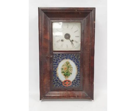 An American 30-hour weight driven wall clock by Ansonia&nbsp;with floral painted lower glass door