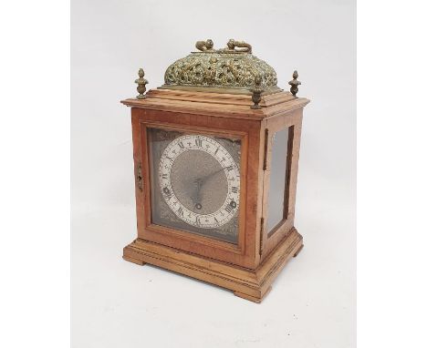Early to mid 20thC bracket style clock. The gong striking movement by Garrard in three-glass case with brass-mounted handle a