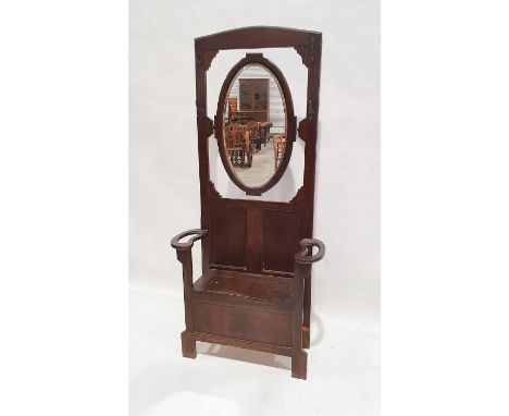 20th century hall stand with central mirror flanked by hooks with umbrella / stick stands