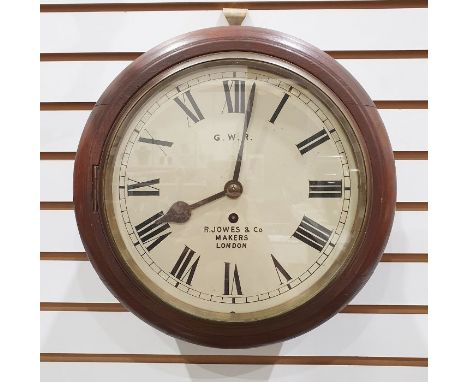 An R. Jowes &amp; Co., London for GWR railway clock,&nbsp;the single fusee movement in circular mahogany case (35cm) with bra