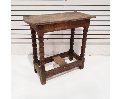 Oak occasional table&nbsp;on bobbin turned supports, stretchered base, 66cm x 71cm x 32cm&nbsp;