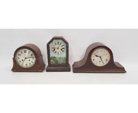 An american 19th century mantel clock&nbsp;by Teutonia Clock Co. with painted glazed door and two further clocks (3)