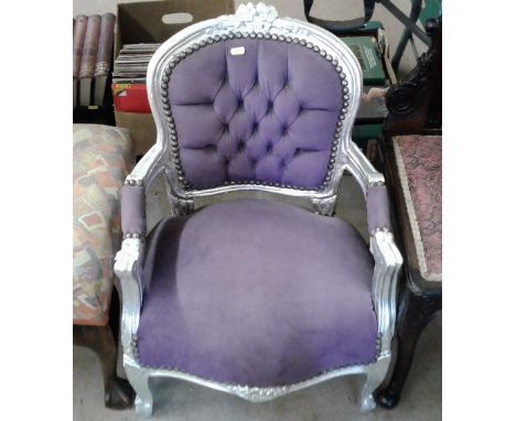 A child's French style silvered and button back chair