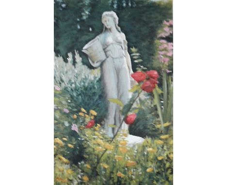 K Minns, study of a garden statue, acrylic on board signed and dated '02
