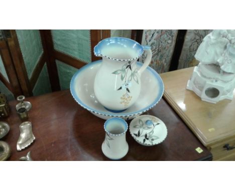 A Burleighware Art Deco wash jug and bowl with matching toothbrush holder and soap dish