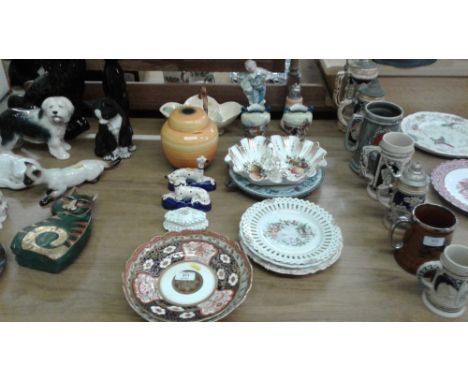 A quantity of various china to include a pair of Staffordshire dogs; an Art Deco ginger jar and cover etc.