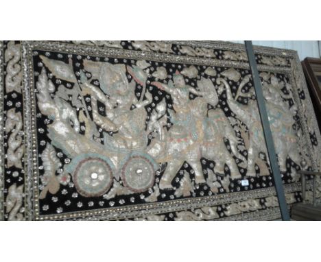 A large Indian school tapestry depicting elephants in a procession