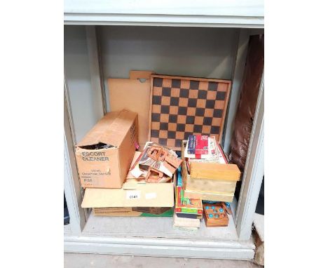 Collection of vintage board games, children's toys, wooden chess set etc