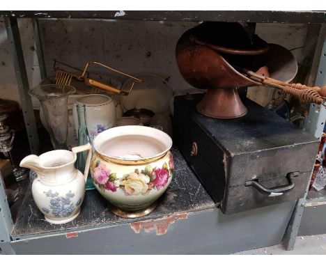 Victorian ceramic foot bowl, 1960's light fittings, copper coal scuttle &amp; other collectables