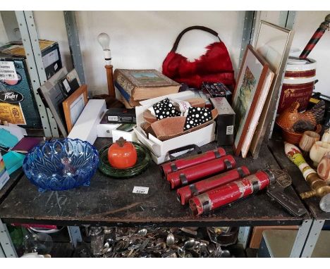 Antifyre Ltd Pistole fire extinguisher, ladies shoes, oak desk lamp, ceramic apple &amp; other collectables