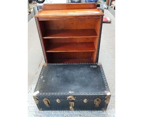 Oak bookcase along with a "Victor" luggage trunk