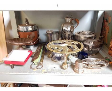 Salter scales, cast iron bird bath, brass trivet &amp; silver plated items