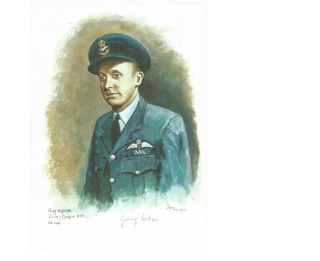 PO Jimmy Corbin WW2 RAF Battle of Britain Pilot signed colour print 12x8 inch signed in pencil. Image of him in Uniform. Corb