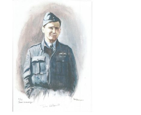 Flt/Lt John Ellacombe WW2 RAF Battle of Britain Pilot signed colour print 12x8 inch signed in pencil. Image of him in uniform