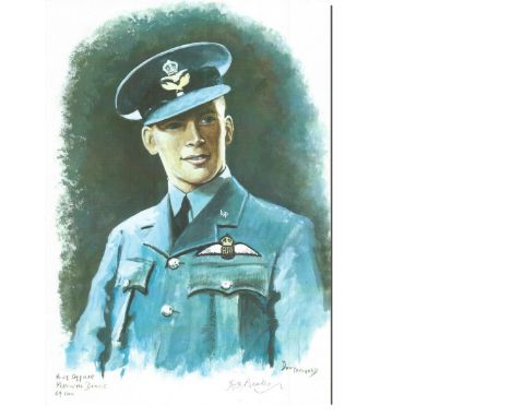 Plt Off Percival Beake WW2 RAF Battle of Britain Pilot signed colour print 12 x 8 inch signed in Pencil. Image of him in unif
