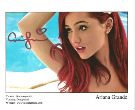 Ariana Grande signed 10x8 colour photo. American singer and actress. She began her career in 2008 in the Broadway musical 13,