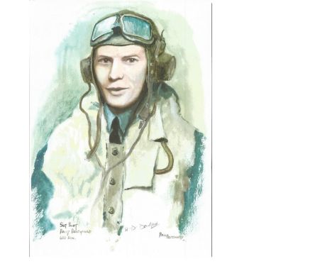 Sgt Pilot David Denchfield WW2 RAF Battle of Britain Pilot signed colour print 12 x 8 inch signed in Pencil. Image of him in 