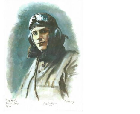 Plt Off Percival Beake WW2 RAF Battle of Britain Pilot signed colour print 12 x 8 inch signed in Pencil. Image of him in flyi